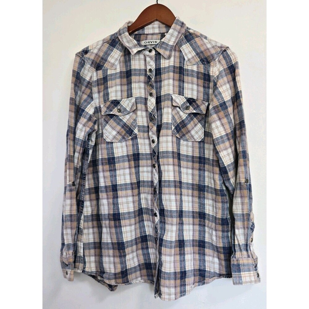 Orvis Shirt Womens L Plaid  Plaid Long Sleeve Outdoor Hiking Camping 100% Cotton